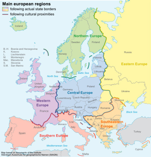 Main European regions by following cultural proximities