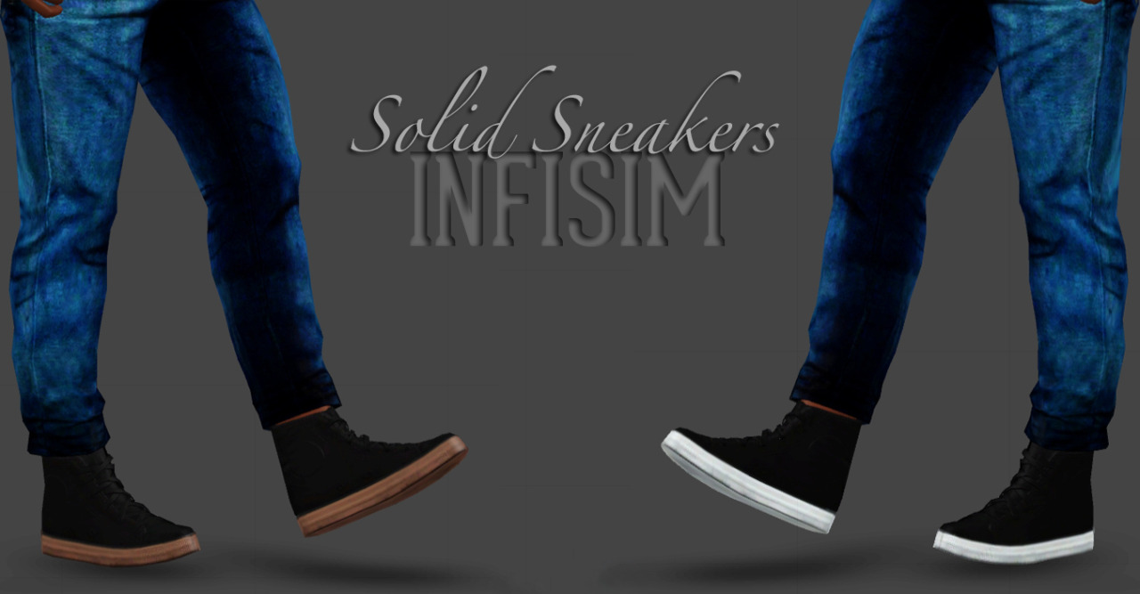 Solid Sneakers
Teen + YA/A Male
1 Recolorable Channel: the sole
Download: Dropbox - (package) | (sims3pack)
Original/Mesh by Pixicat
Model: Kwabs
TOUs: Do anything but claim as own, and if shared please link back to me.
If you use my CC tag #Infisim, and I will happily reblog.