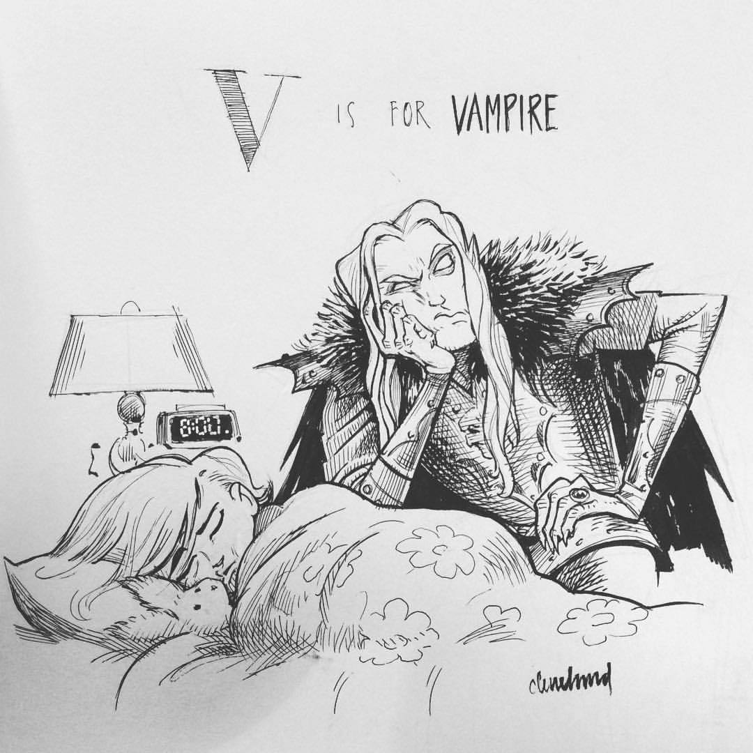 Very late #Inktober! The worst thing about having young mortals for pals are the early bedtimes.