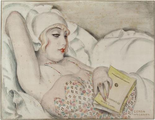 jeannepompadour:Painting of a woman with a book by Gerda Wegener, 1922