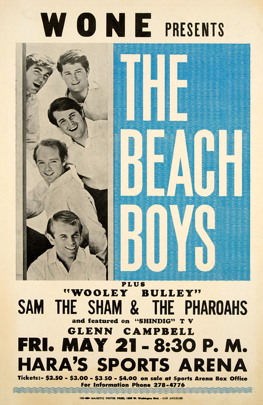 WONE presents The Beach Boys concert poster - Hara's Sports Arena - Dayton, Ohio U.S.A. - May 21, 1965