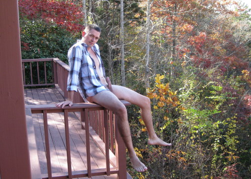 On a mountain deck in the fall.