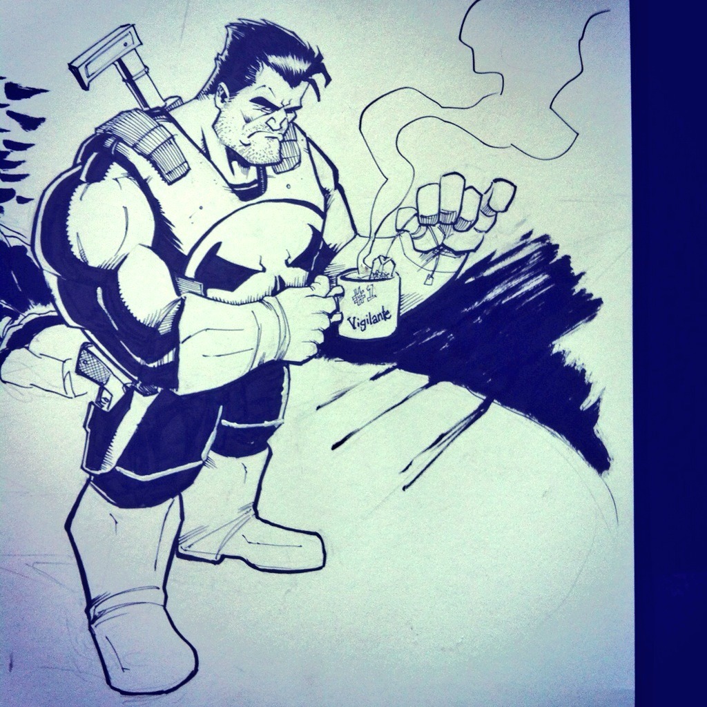 Punisher needs a relaxing cup of tea after a tough day of vigilantism.
