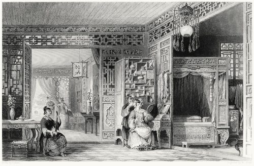 Boudoir and bed-chamber of a lady of rank.

Thomas Allom, from China vol. 2, by George Newenham Wright, London, circa 1843.

(Source: archive.org)