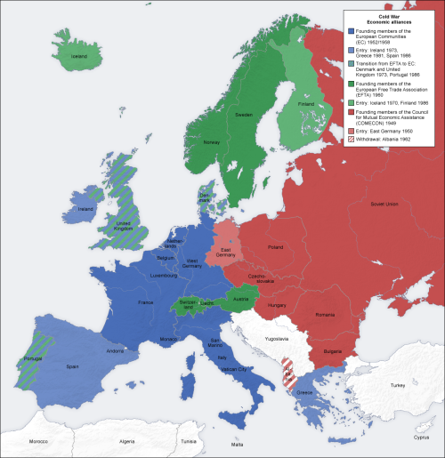 Economic alliances in Europe during the Cold War.