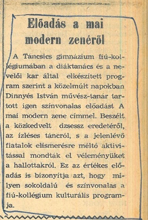 Téma&#160;: a mai modern zene.Orosházi Hírlap, 1965. március 9.