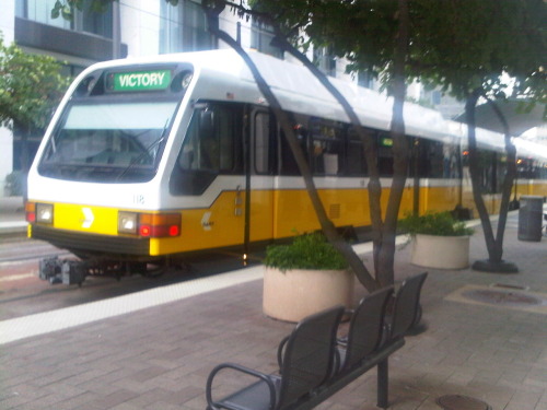 Urban rail in downtown Dallas. It occurred to me that I have been to the area frequently, but never really down in the city core, and always in a car. Times change, and energy costs will continue to rise, so this is part of the future (Friday, Texas) 20100827&#160;0845