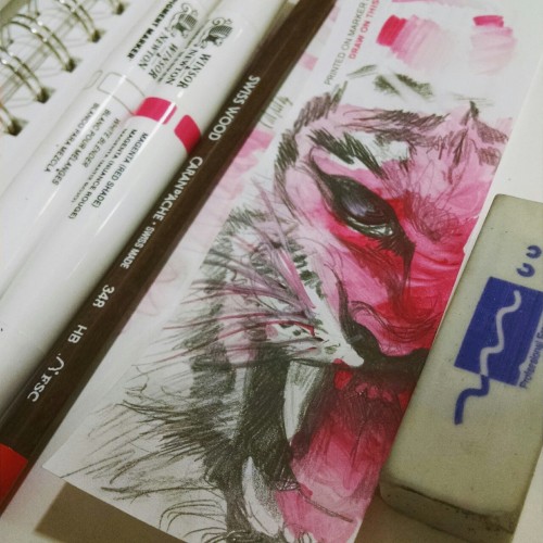 sawamoose: Artsnacks Challenge for September! The two Winsor and Newton markers (magenta and white) are blendable which is cool. They work best on marker paper though. The eraser works well and the pencil smells amazing. I know that’s weird but its true. ArtSnacks is like a magazine subscription but instead of a magazine you get a curated box of 4 or 5 different art products. Every month they challenge you to create a piece of art using only the supplies that came in the box. Learn more about ArtSnacks here.
