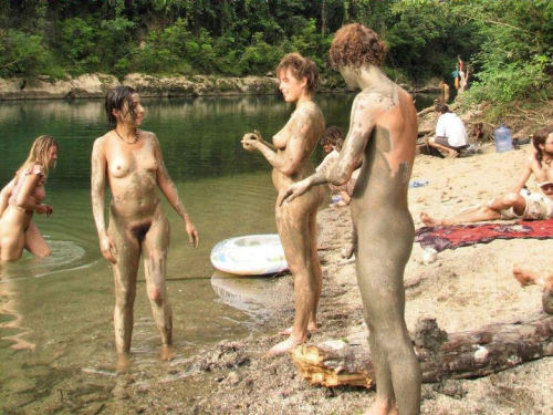 Nude latina bathing