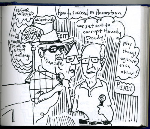 tumblrtoons: A cartoon hero of mine, Gene Deitch, posted up one of my drawings I mailed him of one of his coolest characters: Terr’ble Thompson, precursor to Deitch’s other cool TT: Tom Terrific! Says Gene: "An excitable fan with an exotic name, Jeaux Janovsky, sent me his special interpretation of my Tom Terrific. I love it!" Thanks for posting Gene! Delighted! I had met Gene a few years back at a screening tribute hosted by Jerry Beck in 2010 at Cinefamily. Here’s a pic from that night. Sidenote: Jerry posted up my sketch notes from that night on Cartoon Brew too if you’d like to take a gander: http://www.cartoonbrew.com/events/gene-deitch-screening-followup-25101.html -Jeaux Janovsky 