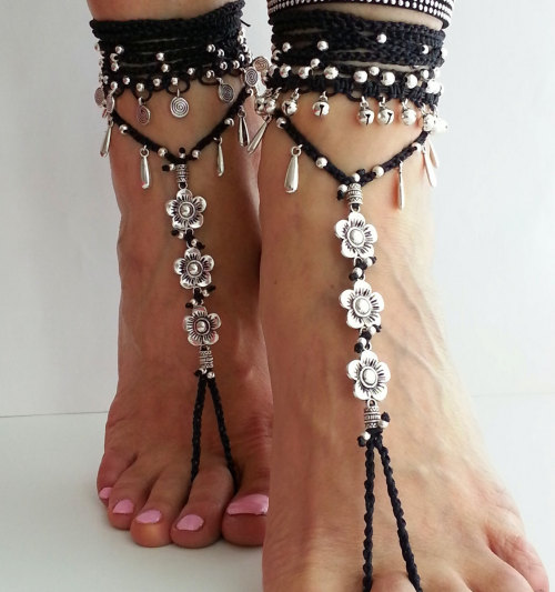 Barefoot sandals flowers Boho wrapped ankle Foot Jewelry Hippie anklet ...