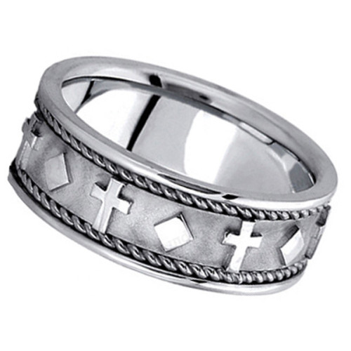 white gold wedding ring with cross