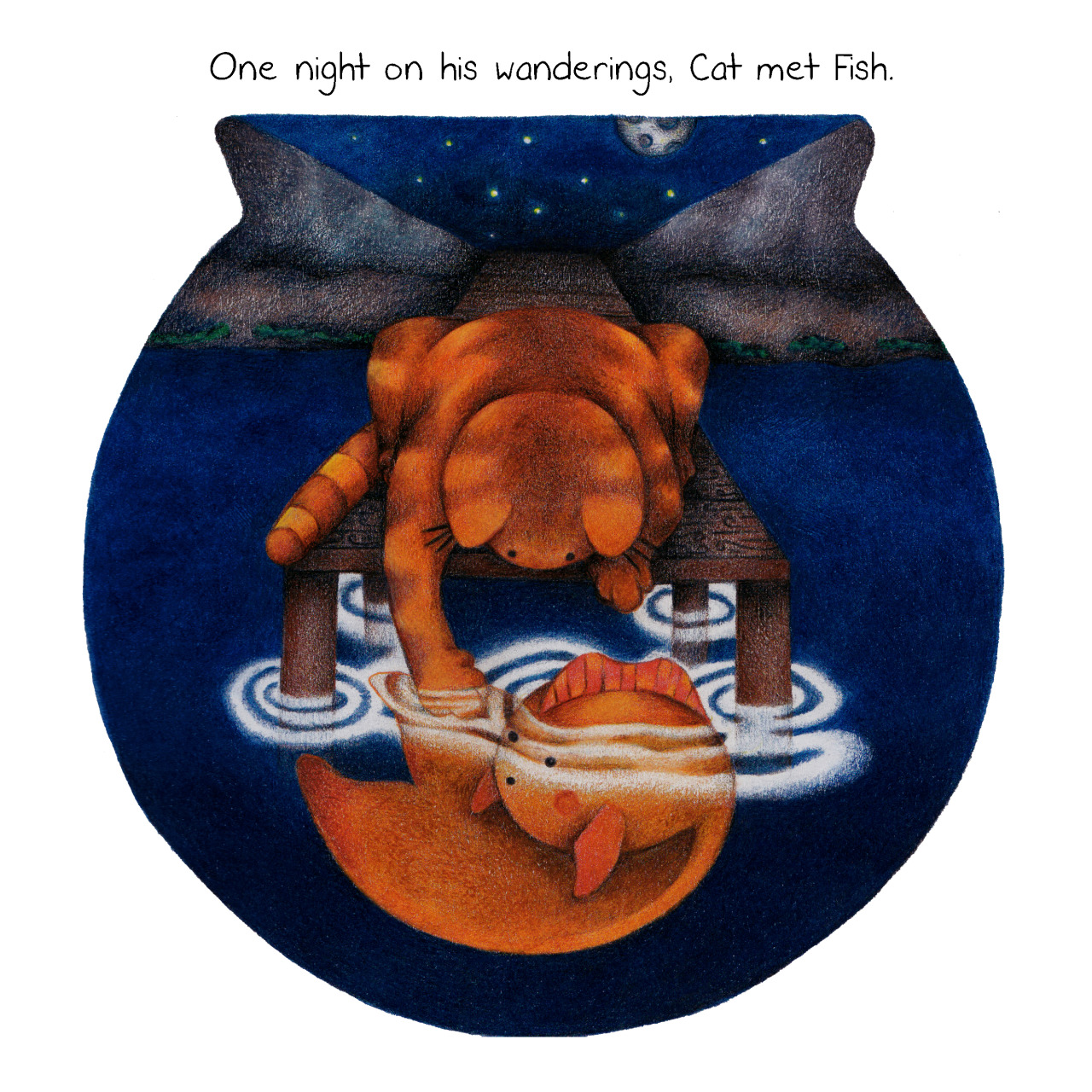 One night on his wanderings, Cat met Fish&#8230; I&#8217;m a third year Illustration Student at Falmouth University. Come and have a look and some more of my work here.