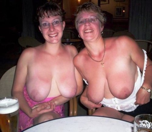 Drunk mom flashing big tits