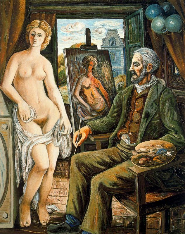  Rafael Zabaleta, Model and Painter with Easel , 1945