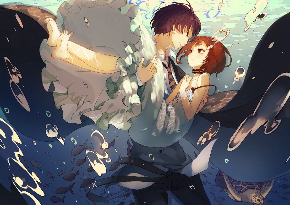 Cute anime couple underwater