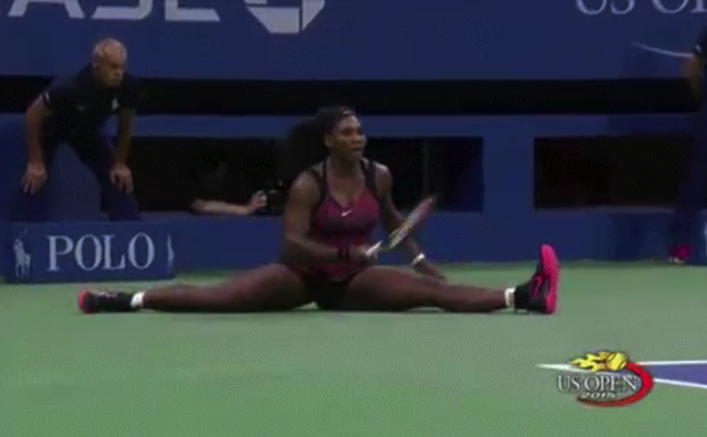 Serena Williams does a split after hitting a winner. (USATSI)