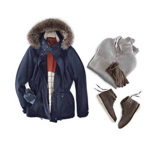 Loro Piana fw15 - fur collar parka jacket with knitwear