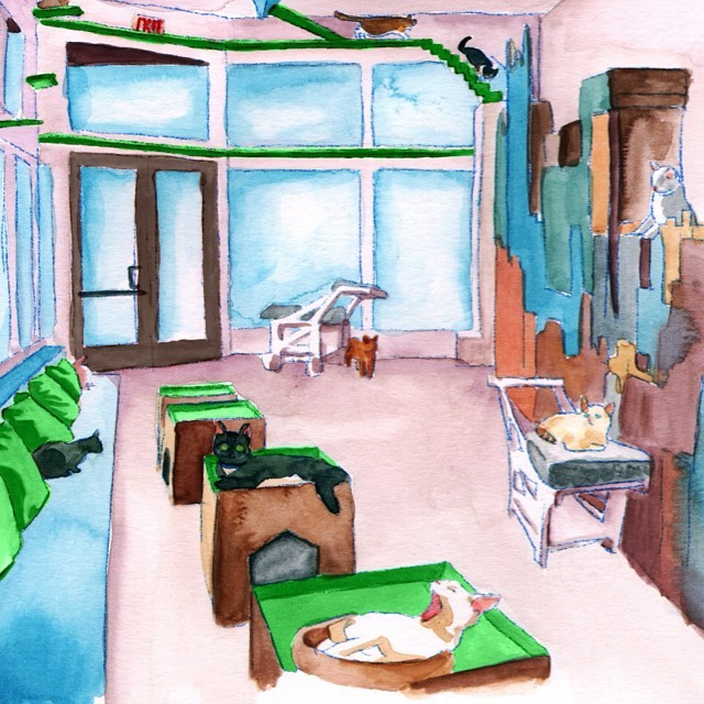 We’re excited to share that our first featured artist for the Cat Town Cafe will be Oakland’s own Megan Lynn Kott! This is a rendering Megan did of the ‘Cat Zone’ for us, and we can’t wait to share all the fun stuff she’s working on with you! Check out meganlynnkott.tumblr.com to see more of Megan’s awesome work, and Happy Caturday &gt;^. .^&lt;