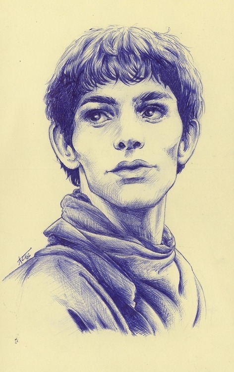 Colin Morgan from BBC&rsquo;s &ldquo;Merlin,&rdquo; ballpointpen on paper my tumblr