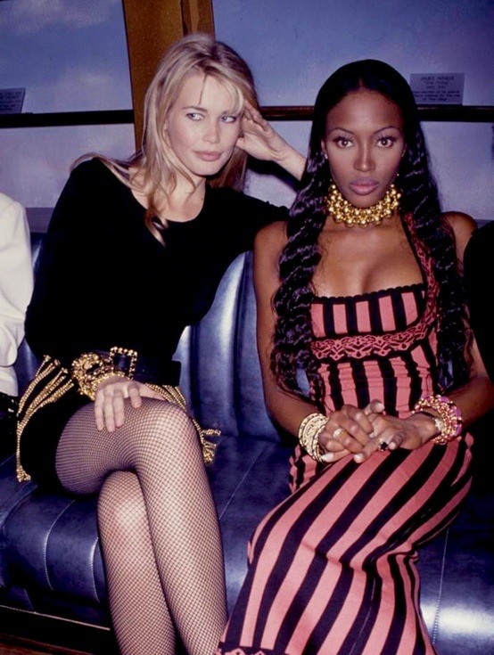 80s-90s-supermodels: Claudia Schiffer &amp; Naomi Campbell, early 90s