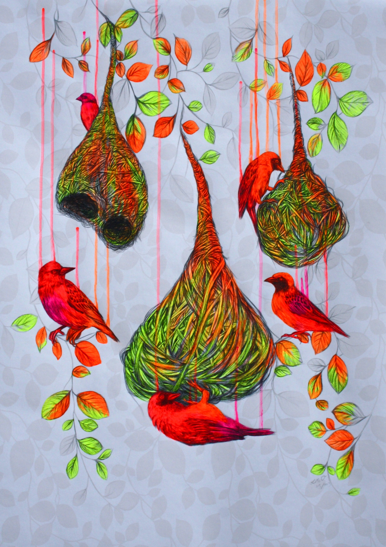 &lsquo;Wild Neighborhood&rsquo;, acrylic and pencil on wallpaper, 65x55cm (20130 by Louise McNaught