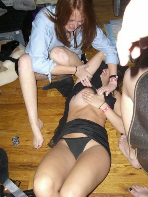 Embarrassed drunk nude girls