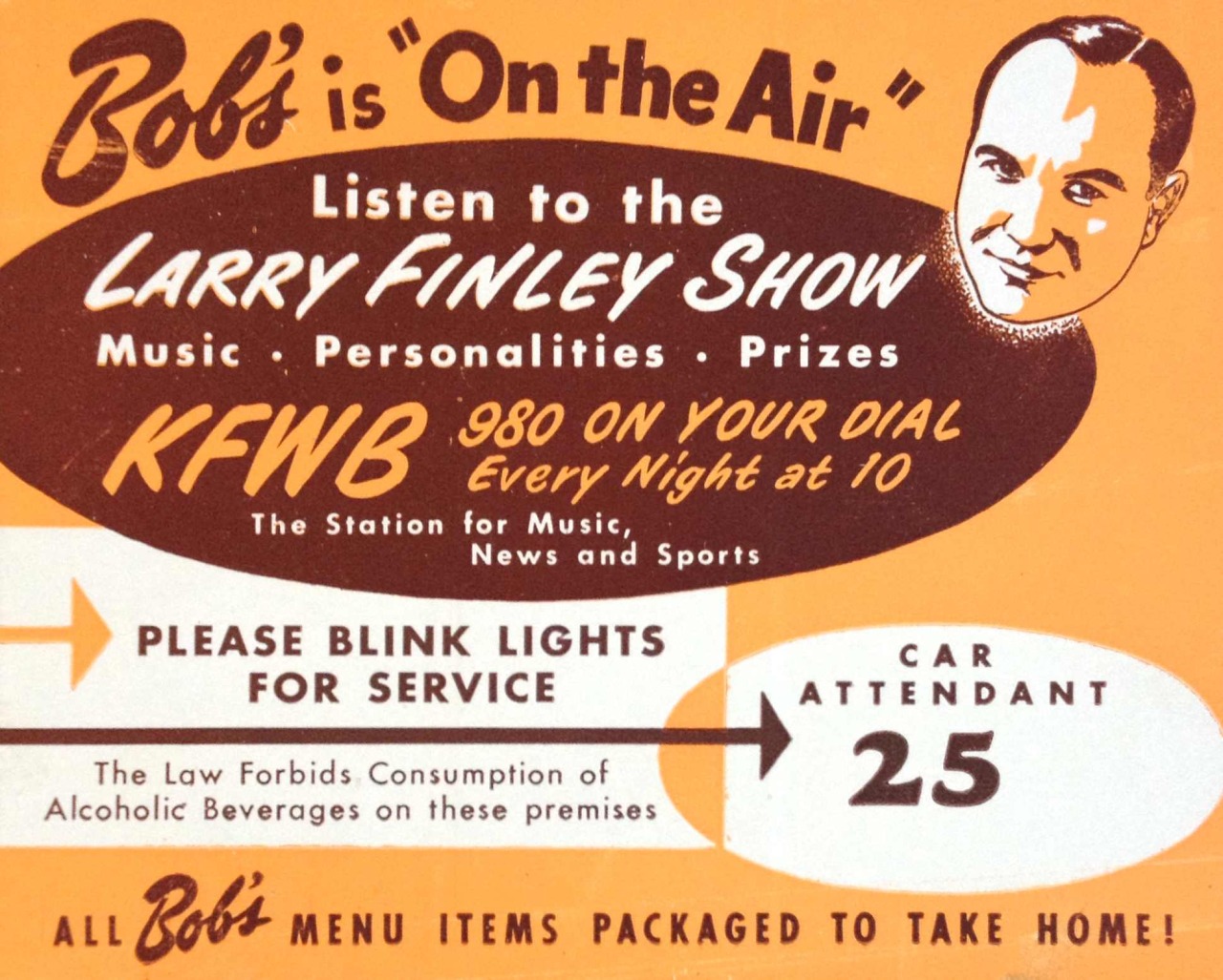 In the pioneering days of L.A. automobile culture, Angelenos didn&rsquo;t just drive in their cars to eat out at restaurants, they drove to restaurants to eat in their cars. Add radio to the mix and you had the ultimate L.A. trifecta: cars, food, and music. Popular radio DJs frequently broadcast live from drive-ins. Think Art Laboe on the mic at Scrivener&rsquo;s, or Larry Finley (who would later own his own supper club above the Mocambo on the Strip) coming to you live nightly from Bob&rsquo;s.