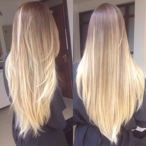 Long black hair with blonde highlights
