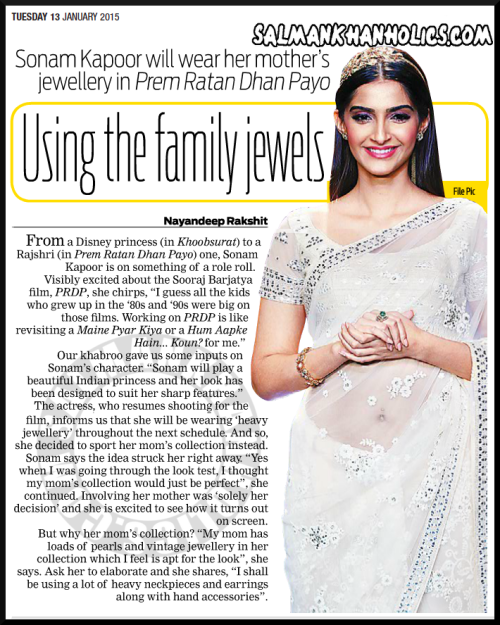 &amp;nbsp;Using the family jewels&amp;amp;#160;!Sonam Kapoor will wear her mother's jewellery in Prem Ratan Dhan Payo&amp;amp;#8230;.