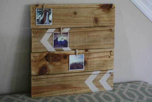 This rustic wood photo display board is handmade from reclaimed fence bards. The boards have been sanded, and sealed to create that rustic modern look that fits perfect right into your home decor. We love to use those cute little close-pins to hang photos with (close pins not included). The Leather strings give it such a finished look. Great for hanging your instagram photos, cards, to do lists or notes. The pictures in the photo were printed from the app &#8220;Print Studio&#8221; We love their 4x4&#8221; matte photos. Such a great way to see all those awesome pics you take on your smart phone. This board is 22.5&#8221; x 22.5&#8221; and is ready to hang once you receive it. Holds approximately 16 photo&#8217;s 
Purchase here. 