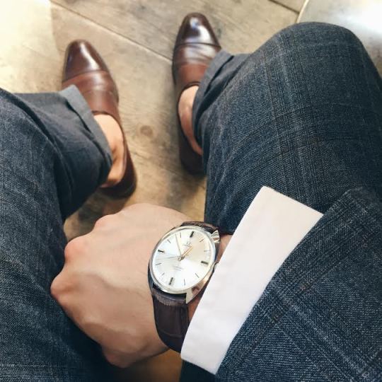 Suit with double monks and vintage Omega Seamaster
