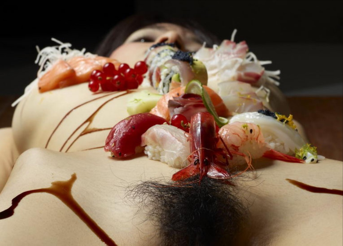 Body sushi on girl with hairy pussyMy Japanese friends tell me that ...