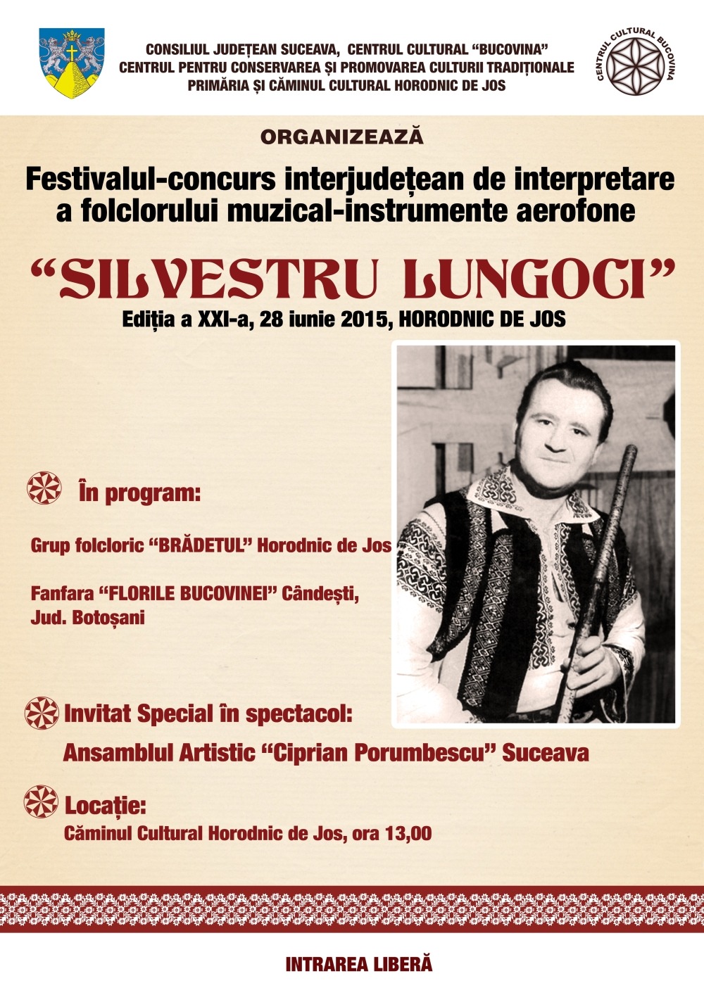 Festivalul-concurs „Silvestru Lungoci”, ediţia a XXI-a | Horodnic de Jos, 28 iunie 2015