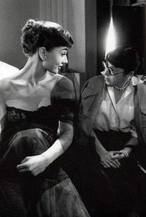  Audrey Hepburn with costume designer, Edith Head. 