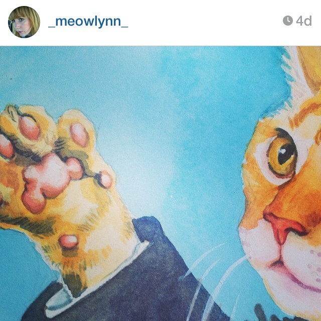 Sneak preview of a new painting from Megan Lynn Kott that’ll be on display at the Cat Town Cafe next month &gt;^. .^&lt;