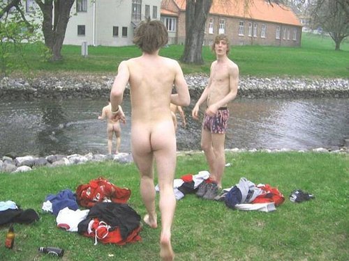 Naked boys skinny dipping