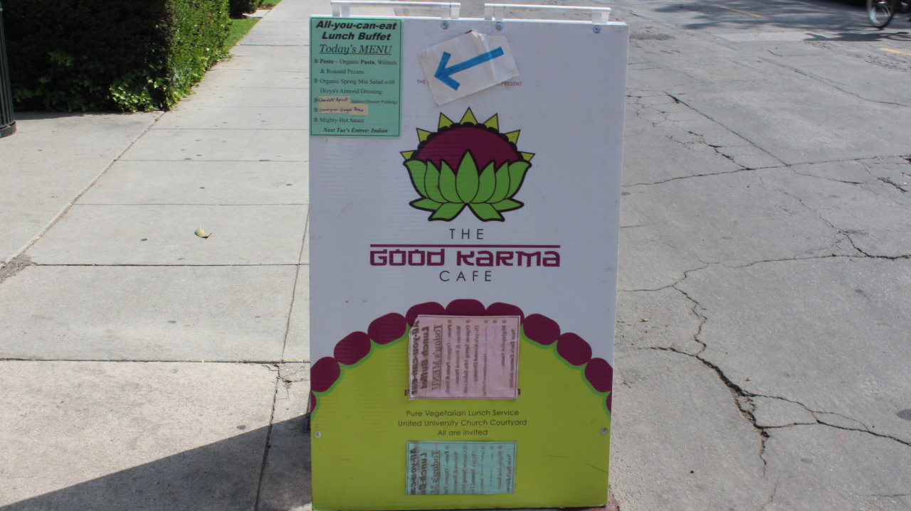 The Good Karma Cafe - all-you-can-eat vegan food for $10. (Adi Radia/Neon Tommy)