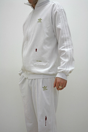 white and grey adidas tracksuit