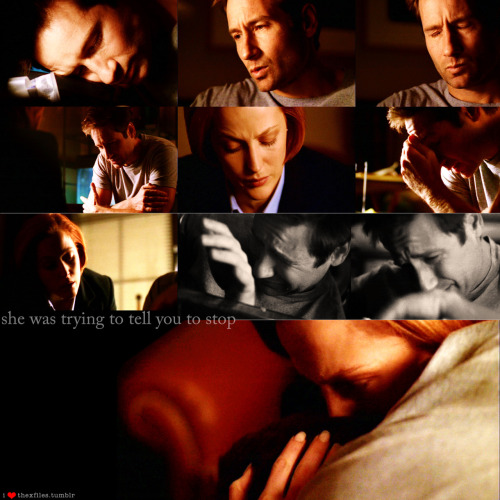30 DAY X-FILE CHALLENGE Day 18: Most Heartbreaking Scene. 7x10 Sein Und Zeit (Mulder learning the truth about his repressed mother) I love how his anger turns to frustration then he breaks down and Scully holds him.  Being weird, for a second you can see drool come out of Mulder’s mouth, I thought that was a nice touch. I love the way the scene ends with Scully holding Mulder and Mulder gripping onto Scully for dear life.