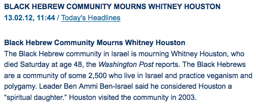 Apparently Black Hebrew Vegan Polygamists are mourning Whitney Houston&rsquo;s death too, k?