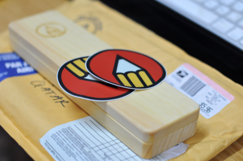 fatmalovestodraw: My EATSLEEPDRAW pencil case arrived today with two awesome stickers.  Thanks, Lee! You&rsquo;re very welcome. Enjoy! &mdash; We have a few left, get your Pencil Pod here. Free global shipping. This was sent all the way to Qatar.  