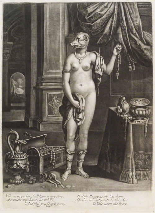 kirgiakos: “Naked woman with head of a bear” engraving possibly published by John Smith, after Unknown Artist mezzotint, ca.1680-1690 